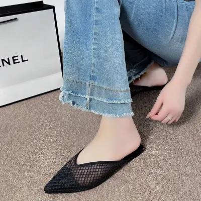  NET CELEBRITY POINTED FLAT SANDALS 